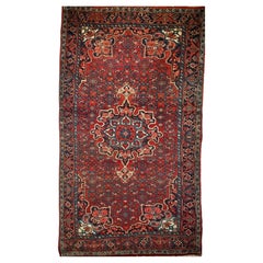 Used Persian Bidjar Area Rug in Floral Pattern in Red, Blue, Pink, Ivory