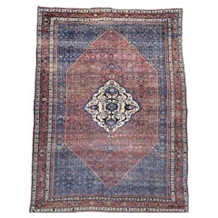 Persischer Vintage-Bidjar im Vintage-Stil mit geometrischem Herati-Muster in Französisch Blau, Rot, Elfenbein