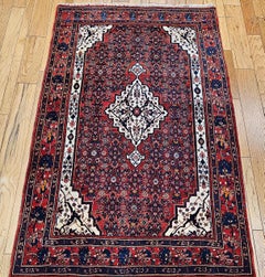 Vintage Persian Bidjar Area Rug with Geometric Pattern in Red & French Blue
