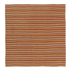Vintage Persian Bidjar Kilim, Bold Stripe Flatweave in Red and Ochre Rug 
Kilm