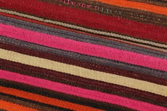 Vintage Persian Bidjar Kilim, Bold Striped Pattern in Red and Pink - Rug & Kilim