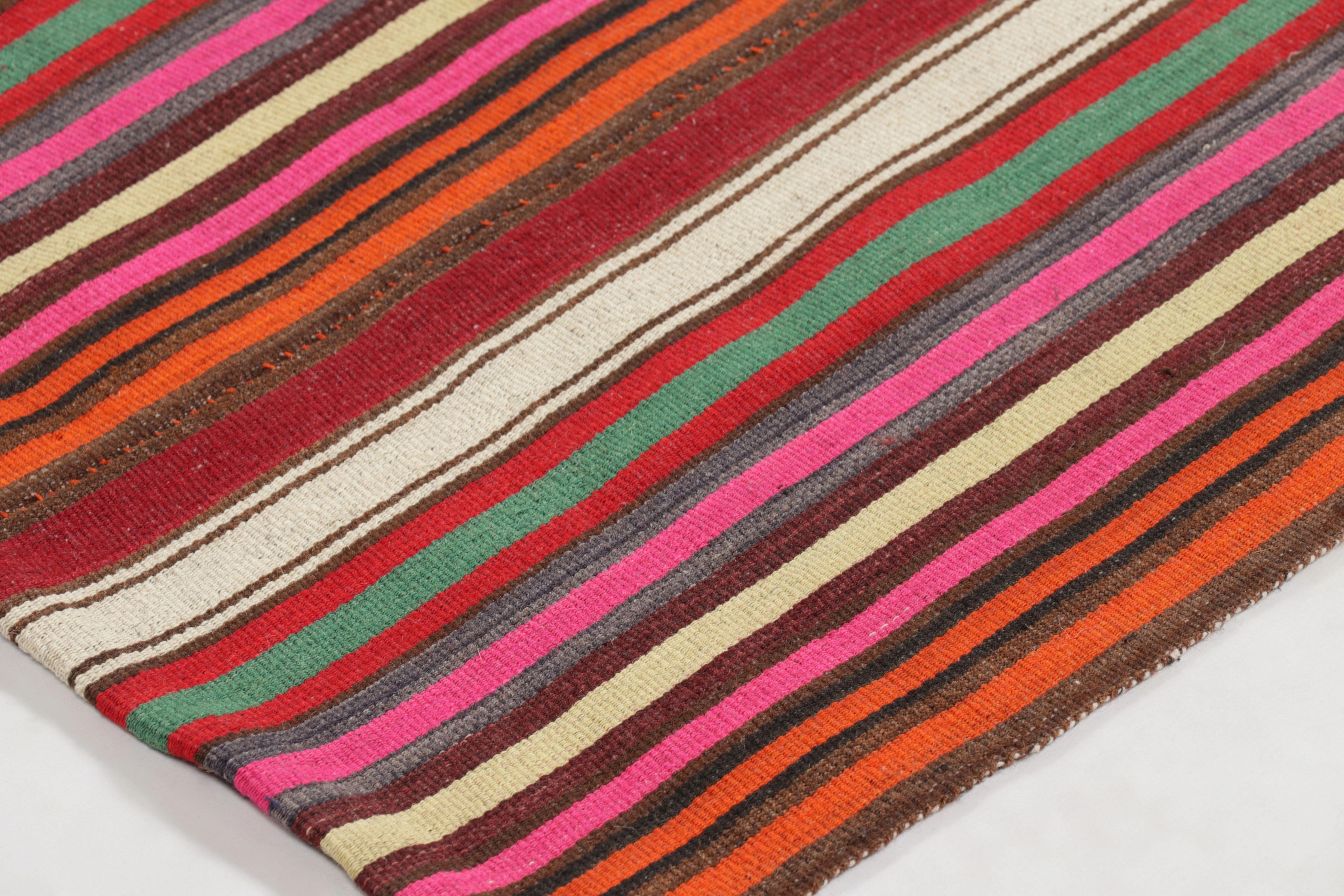 Tribal Vintage Persian Bidjar Kilim, Bold Striped Pattern in Red and Pink - Rug & Kilim For Sale