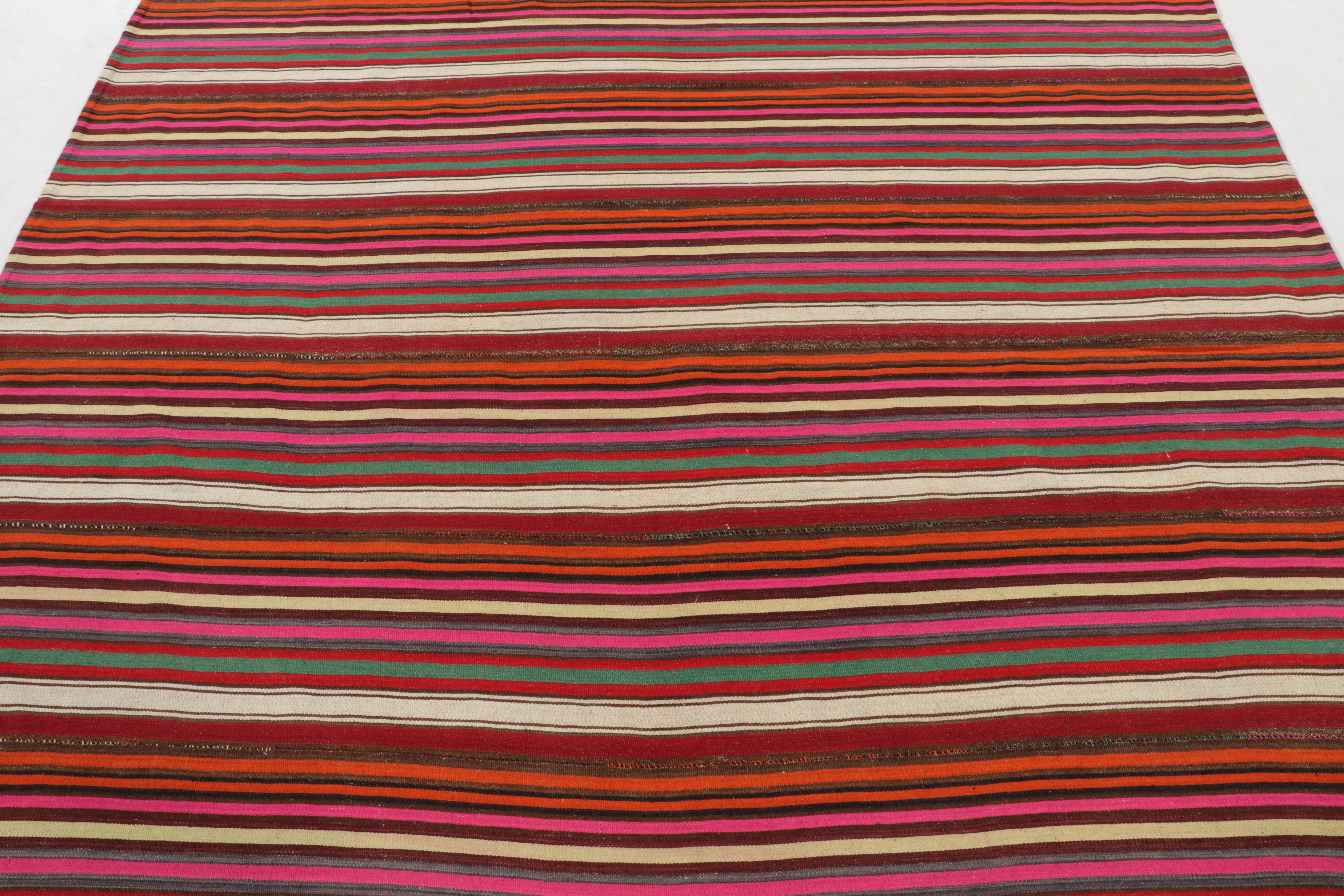 Hand-Woven Vintage Persian Bidjar Kilim, Bold Striped Pattern in Red and Pink - Rug & Kilim For Sale
