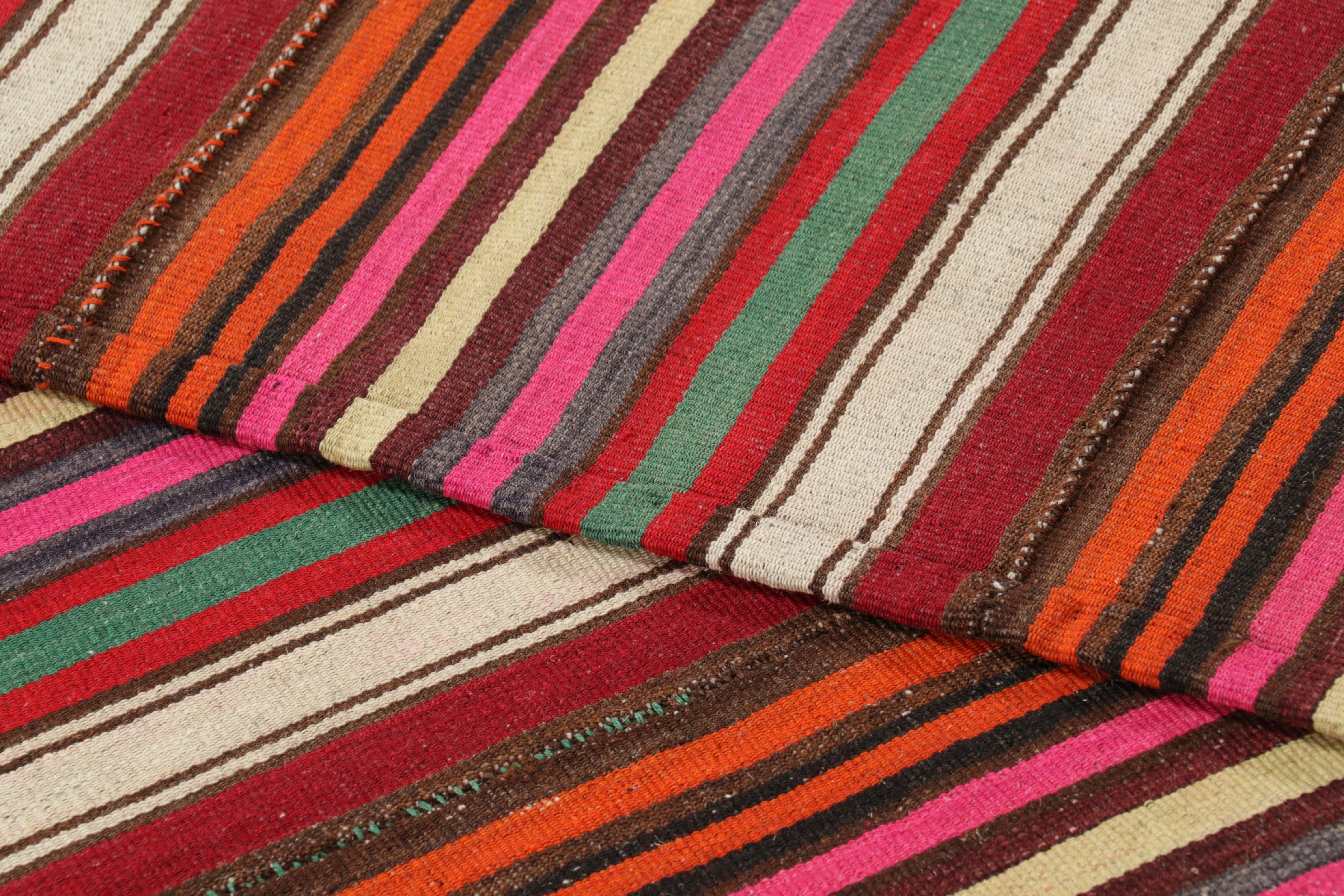 Mid-17th Century Vintage Persian Bidjar Kilim, Bold Striped Pattern in Red and Pink - Rug & Kilim For Sale