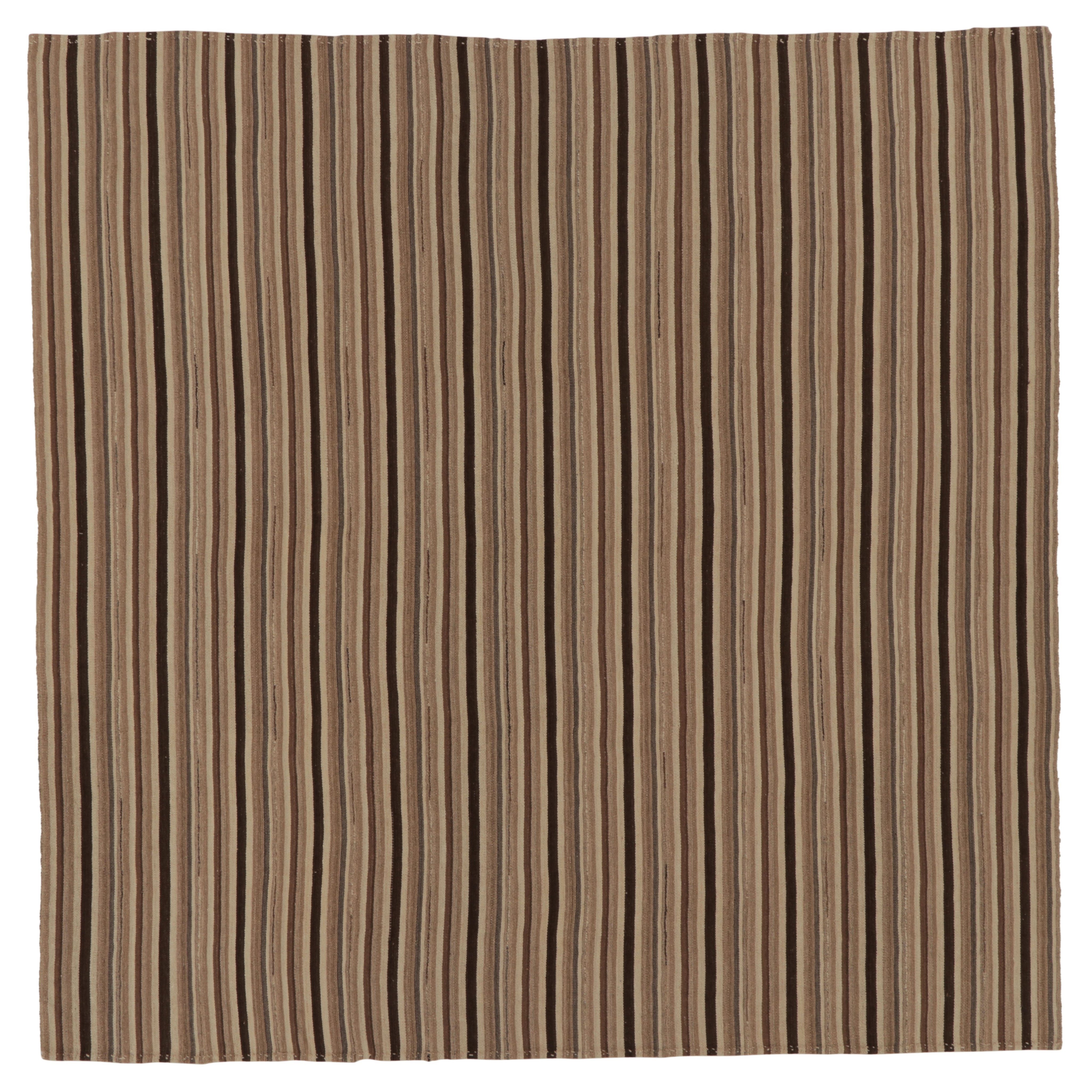 Vintage Persian Bidjar Kilim, Bold Vertical Stripes in Walnut &Beige-Rug 
Kilim For Sale