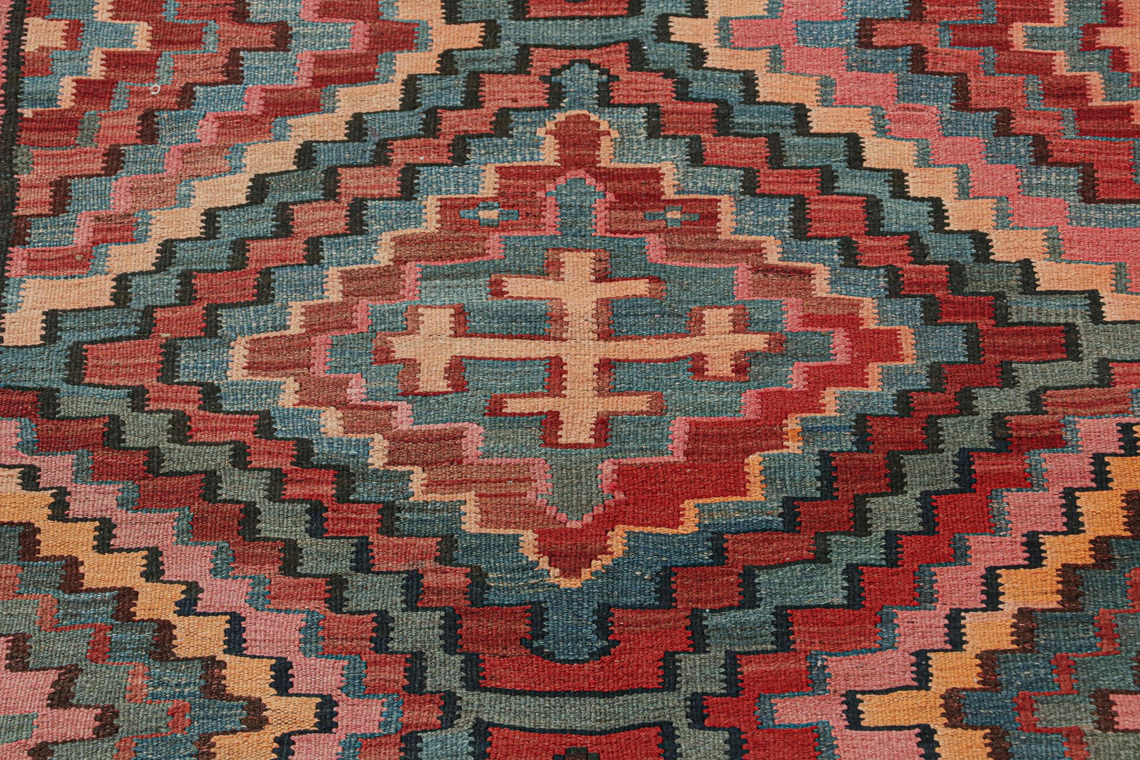 Mid-20th Century Vintage Persian Bidjar Kilim in Polychromatic Geometric Patterns by Rug & Kilim For Sale
