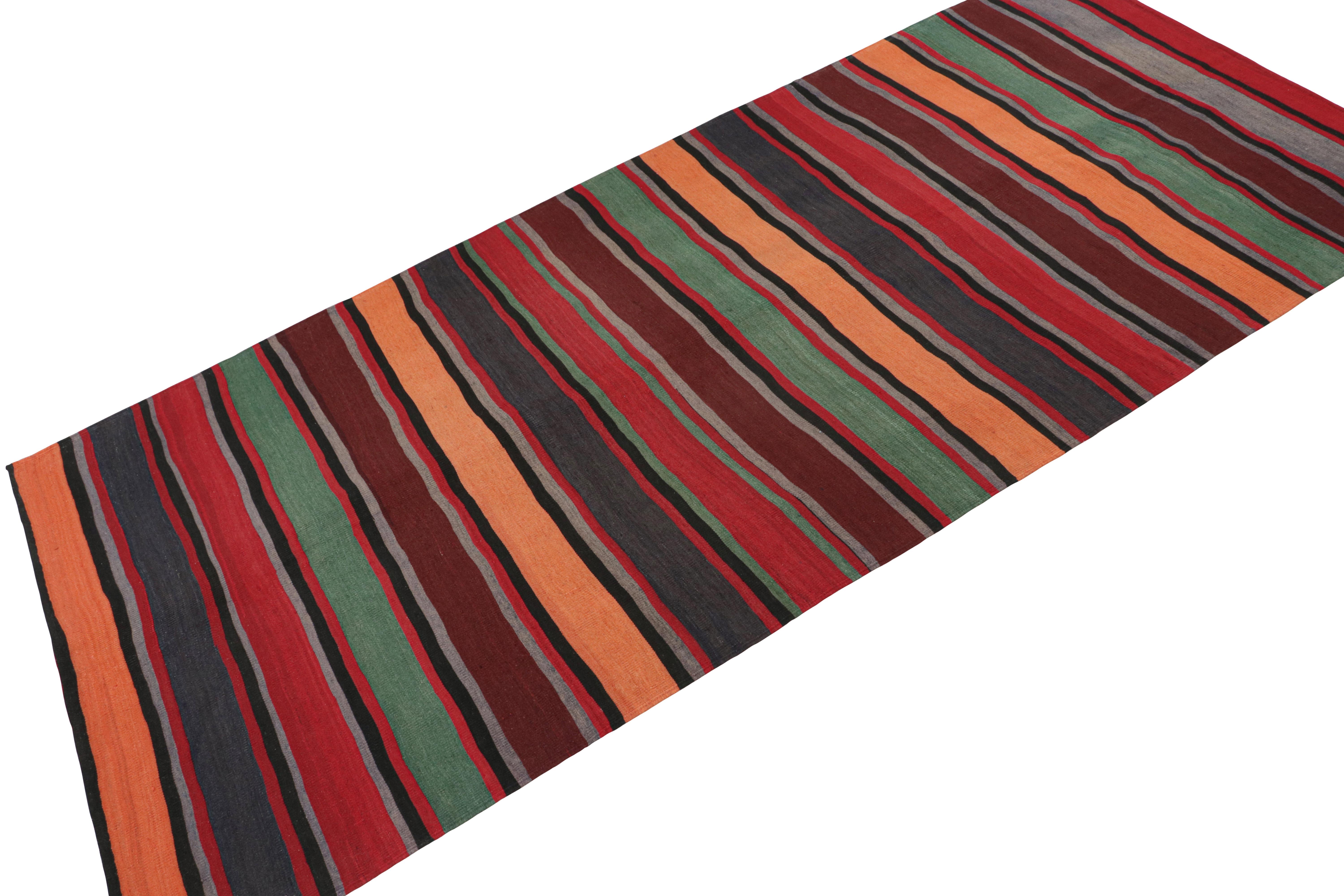Hand-Knotted Vintage Persian Bidjar Kilim in Polychromatic Stripes For Sale