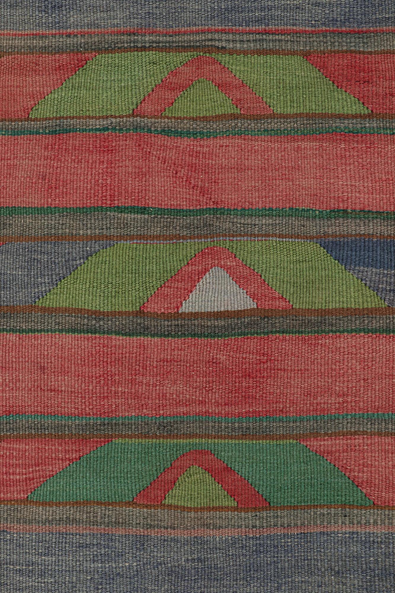 Tribal Vintage Persian Bidjar Kilim in Red, Blue and Green Geometric Patterns For Sale