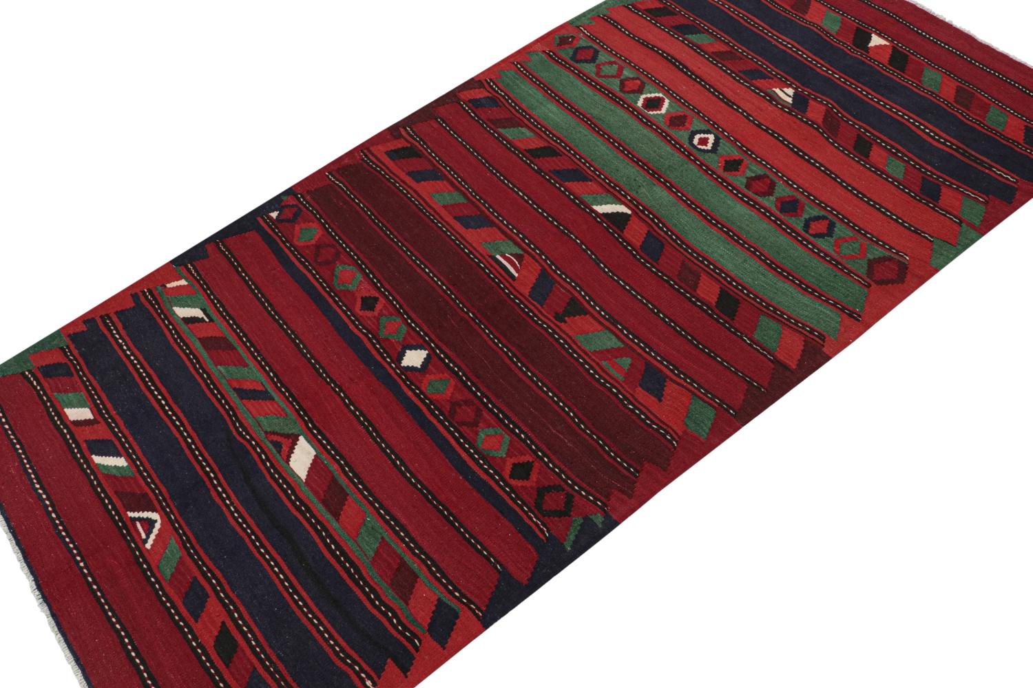 Hand-Knotted Vintage Persian Bidjar Kilim in Red, Blue and Green Geometric Patterns For Sale