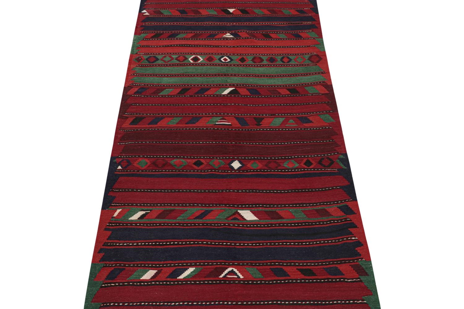 Vintage Persian Bidjar Kilim in Red, Blue and Green Geometric Patterns In Good Condition For Sale In Long Island City, NY