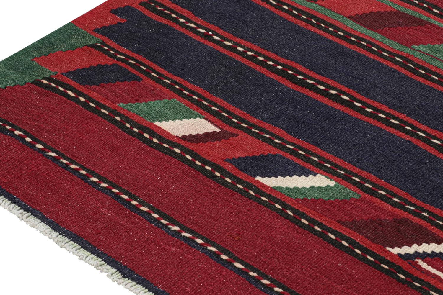 Mid-20th Century Vintage Persian Bidjar Kilim in Red, Blue and Green Geometric Patterns For Sale