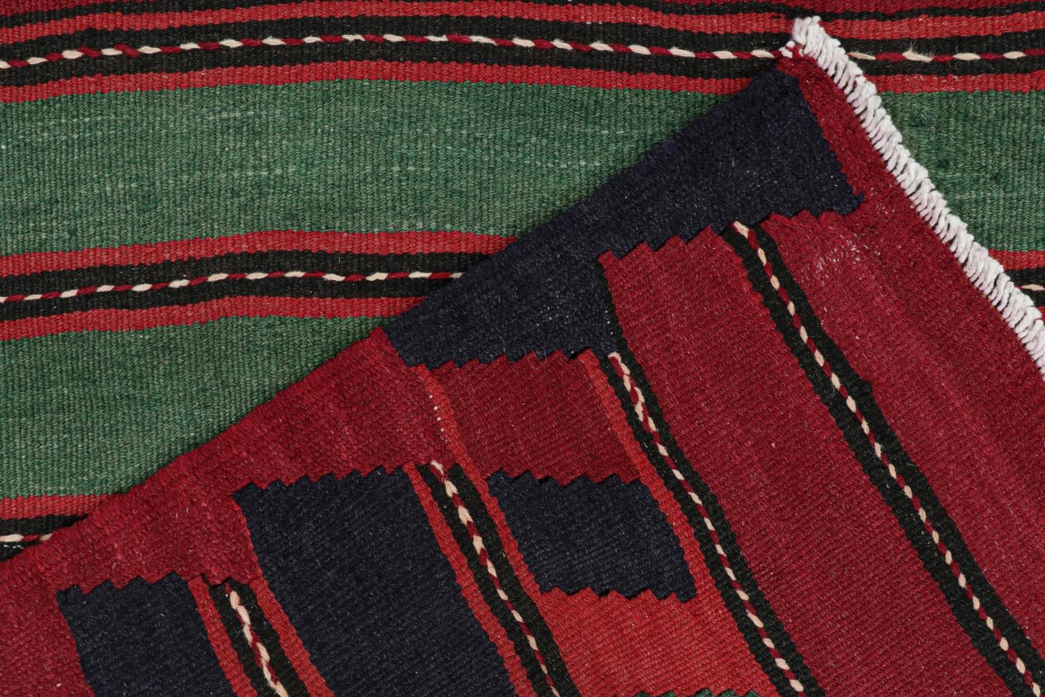 Wool Vintage Persian Bidjar Kilim in Red, Blue and Green Geometric Patterns For Sale