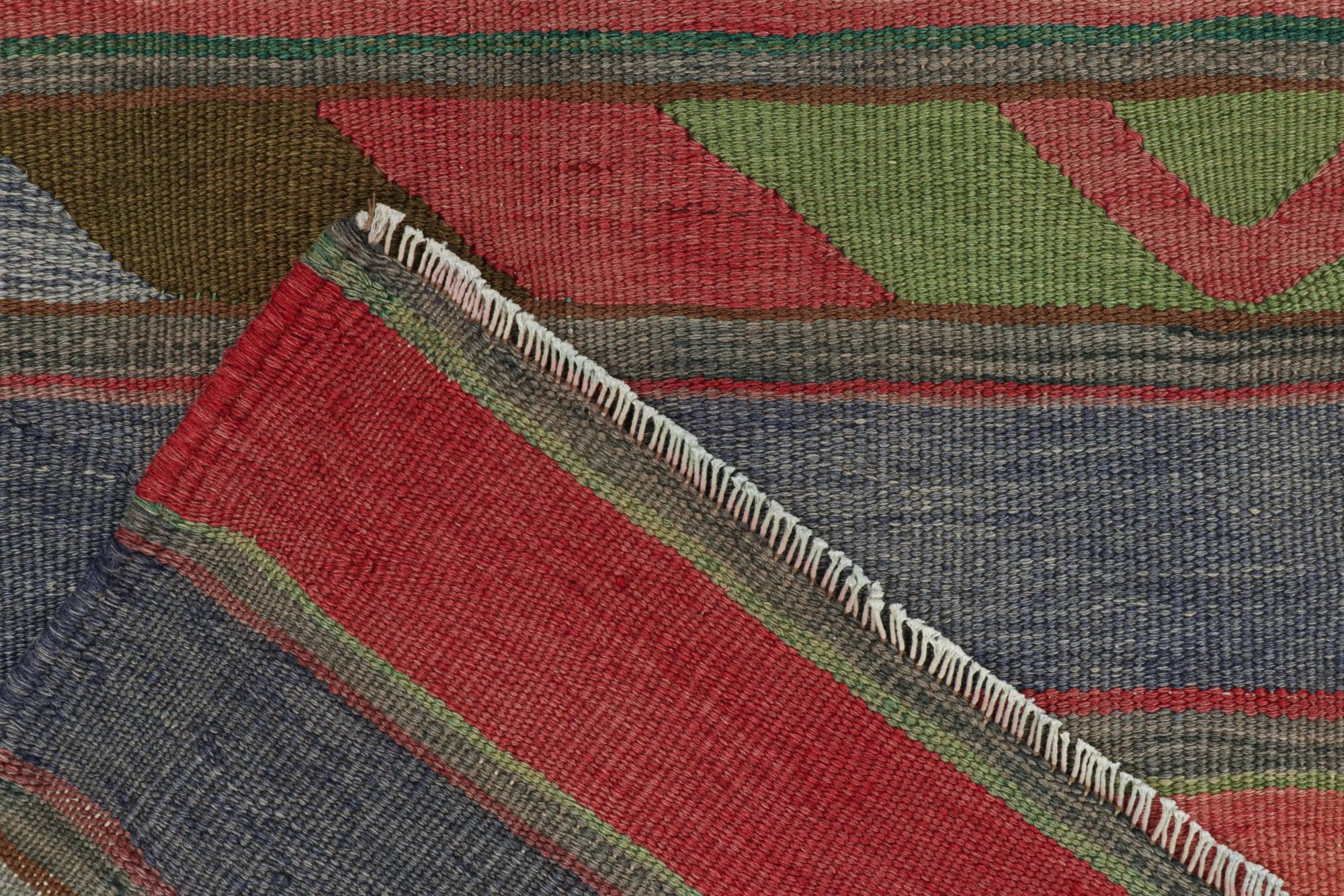 Wool Vintage Persian Bidjar Kilim in Red, Blue and Green Geometric Patterns For Sale