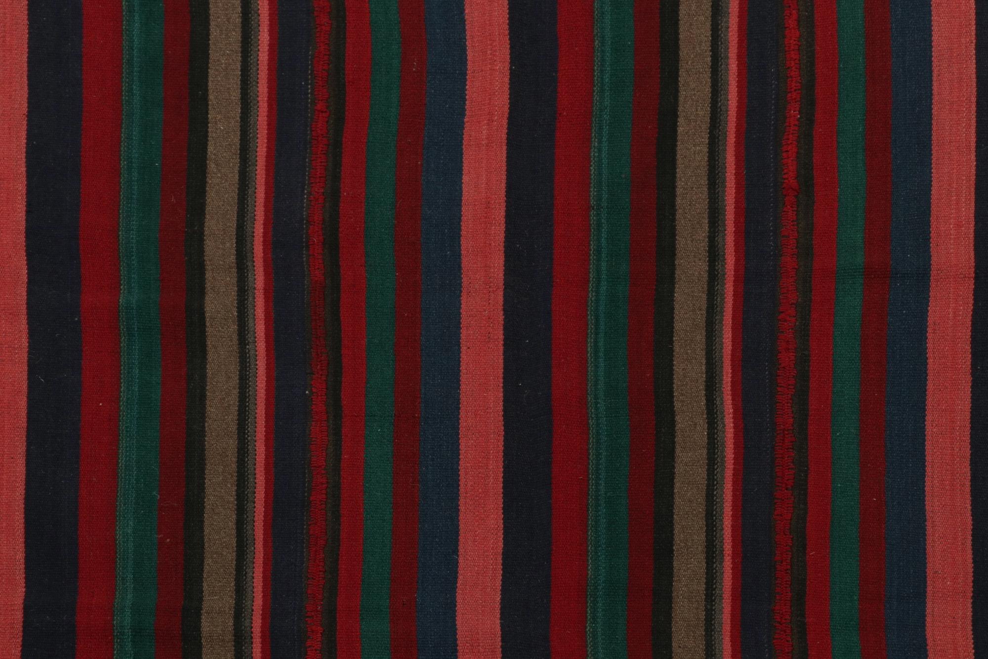 Tribal Vintage Persian Bidjar Kilim in Red, Blue & Teal Stripes by Rug & Kilim For Sale