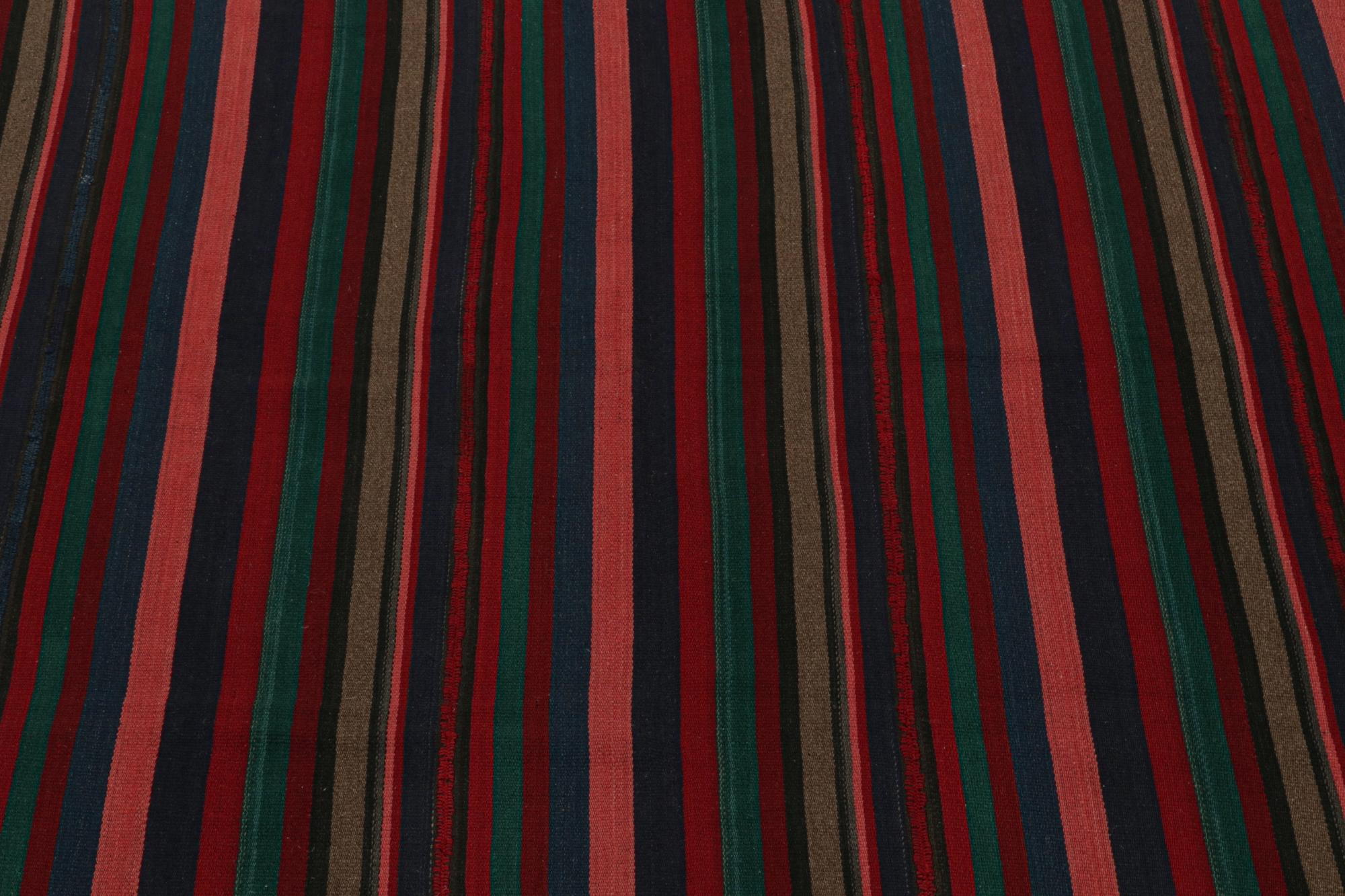 Vintage Persian Bidjar Kilim in Red, Blue & Teal Stripes by Rug & Kilim In Good Condition For Sale In Long Island City, NY