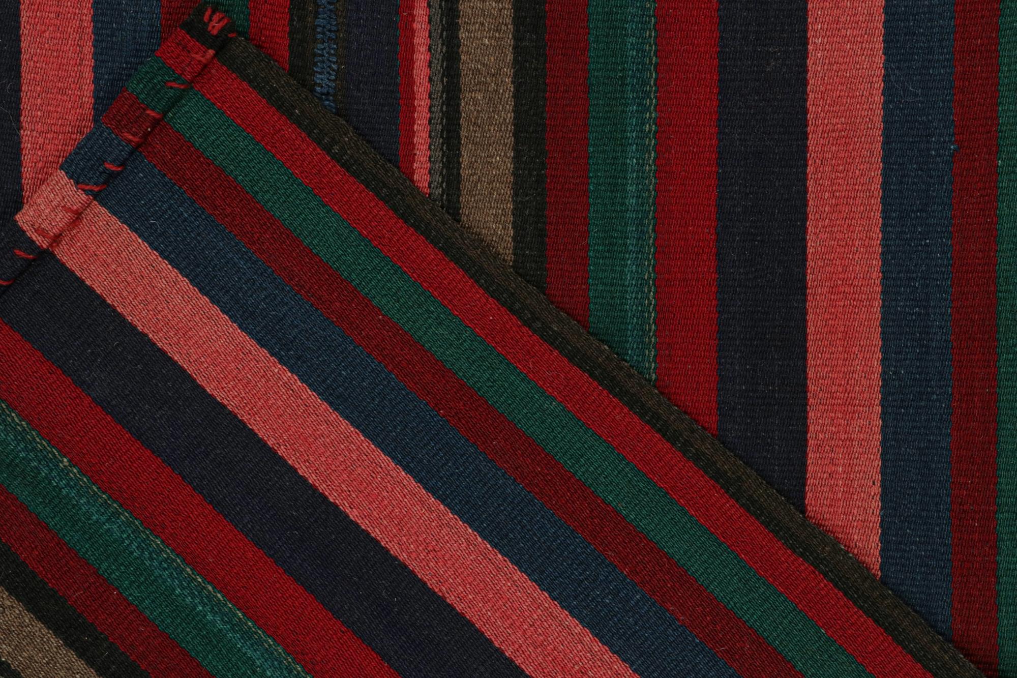 Wool Vintage Persian Bidjar Kilim in Red, Blue & Teal Stripes by Rug & Kilim For Sale