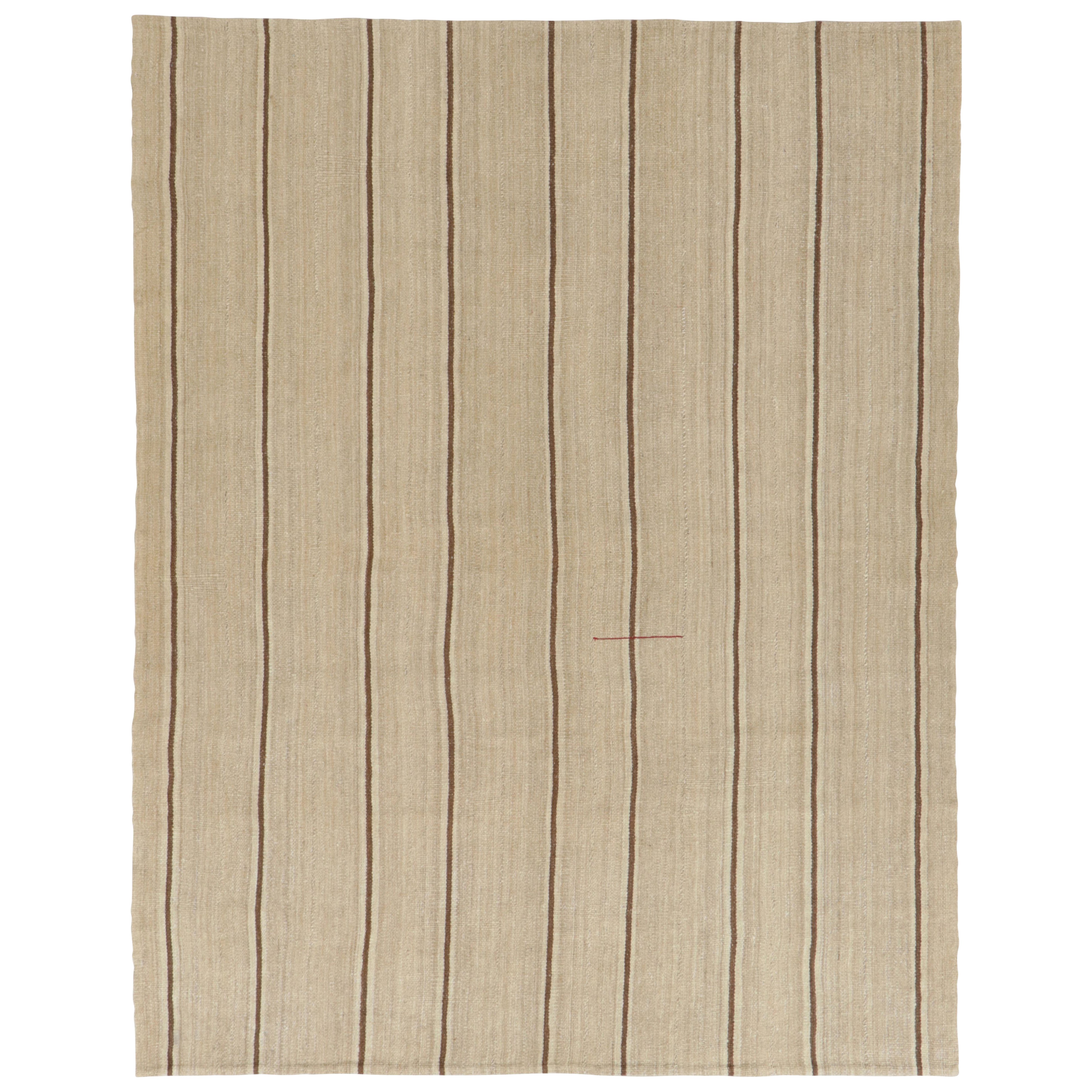 Vintage Persian Bidjar Kilim, Nadelstreifen-Design in Beige 
Schokolade Rug 
Kilim