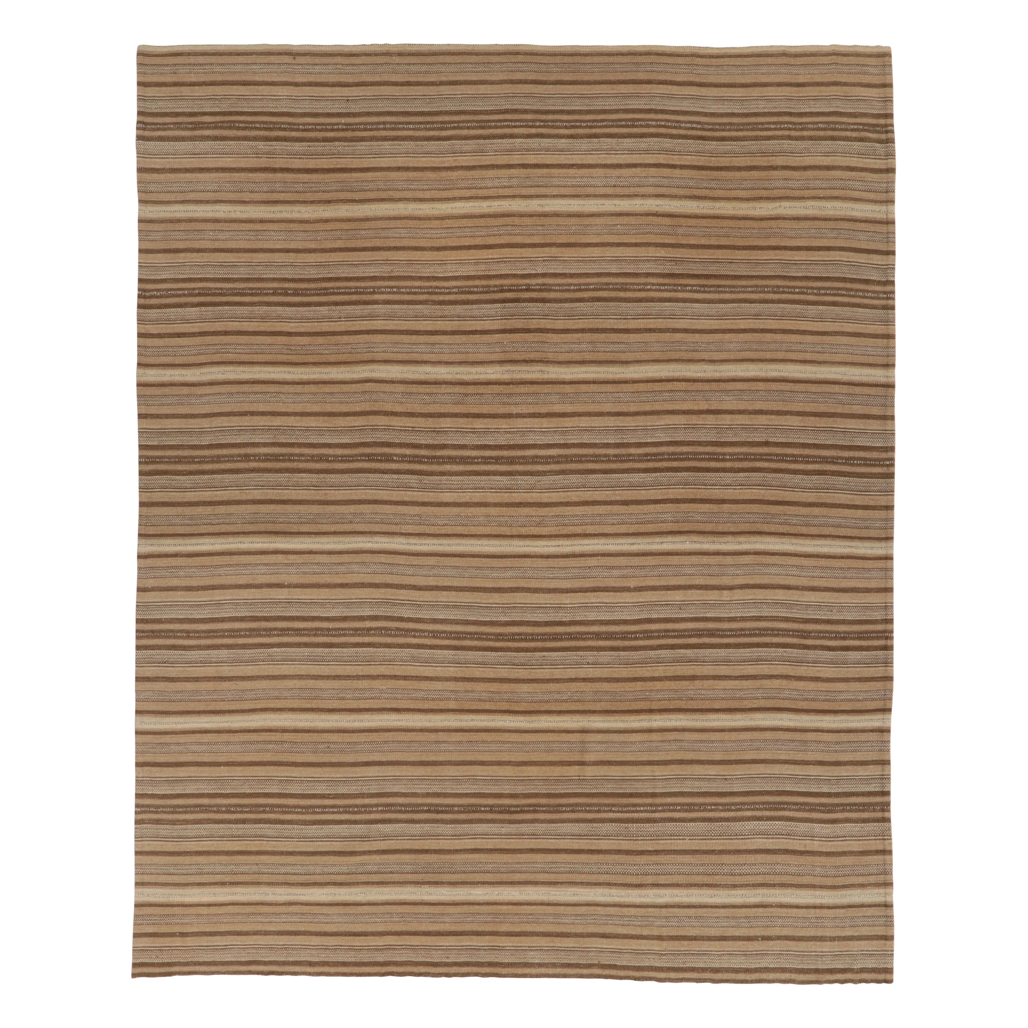 Vintage Persian Bidjar Kilim, Tonal Stripe Flatweave in Erdtönen -Rug & Kilim