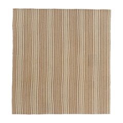 Vintage Persian Bidjar Kilim, Tonal Stripe Square in Beige und Taupe Rug & Kilim