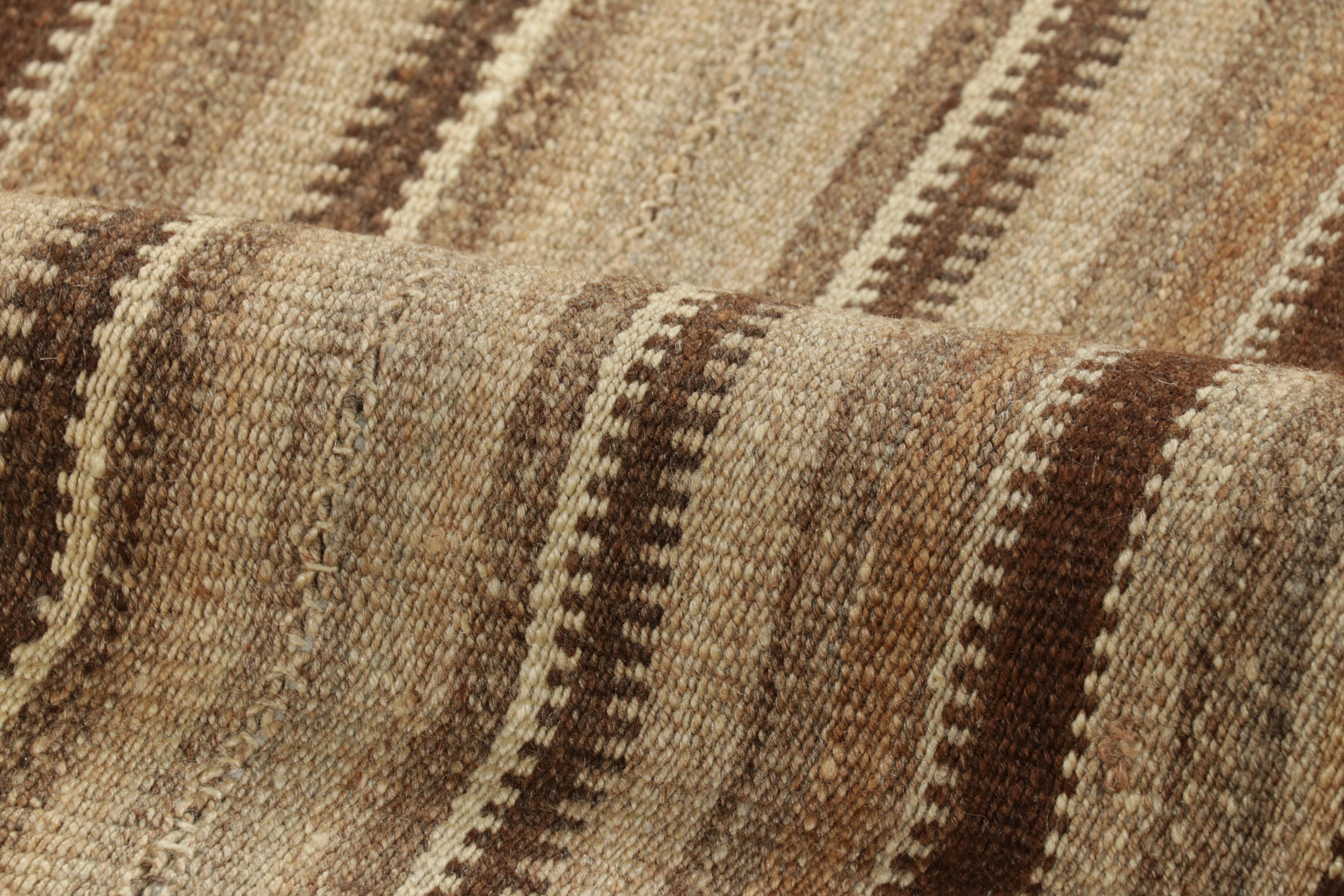 Mid-17th Century Vintage Persian Bidjar Kilim, Tonal Stripe Square in Ivory & Walnut Rug & Kilim For Sale