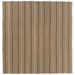 Vintage Persian Bidjar Kilim, Tonal Stripe Square in Ivory & Walnut Rug & Kilim