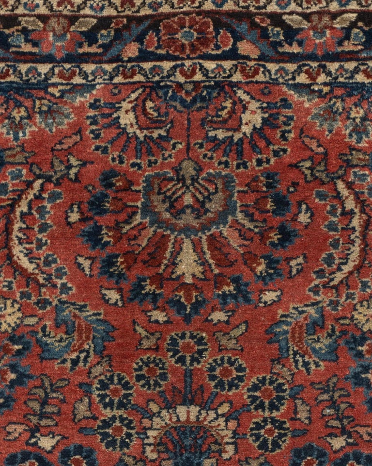 Vintage Persian Bidjar rug 4' X 6'. Woven in Bidjar town and certain neighboring villages, they are ultra-compact and solid, with piles of super-elastic wool and very firm construction. Colors: terracotta/blues/ivory.