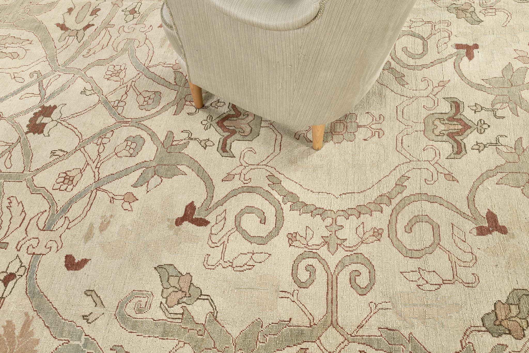 Your home deserves a grandiose entrance with this captivating Bidjar Rug, known as the Iron Rug of Iran. Series of grandiose medallions together with astonishing florettes are well-defined and bring an accent to this piece in shades of tan and sand,