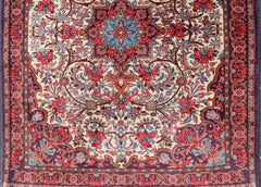 Vintage Persian Bidjar Rug with Ivory Field and Blue Medallion Design