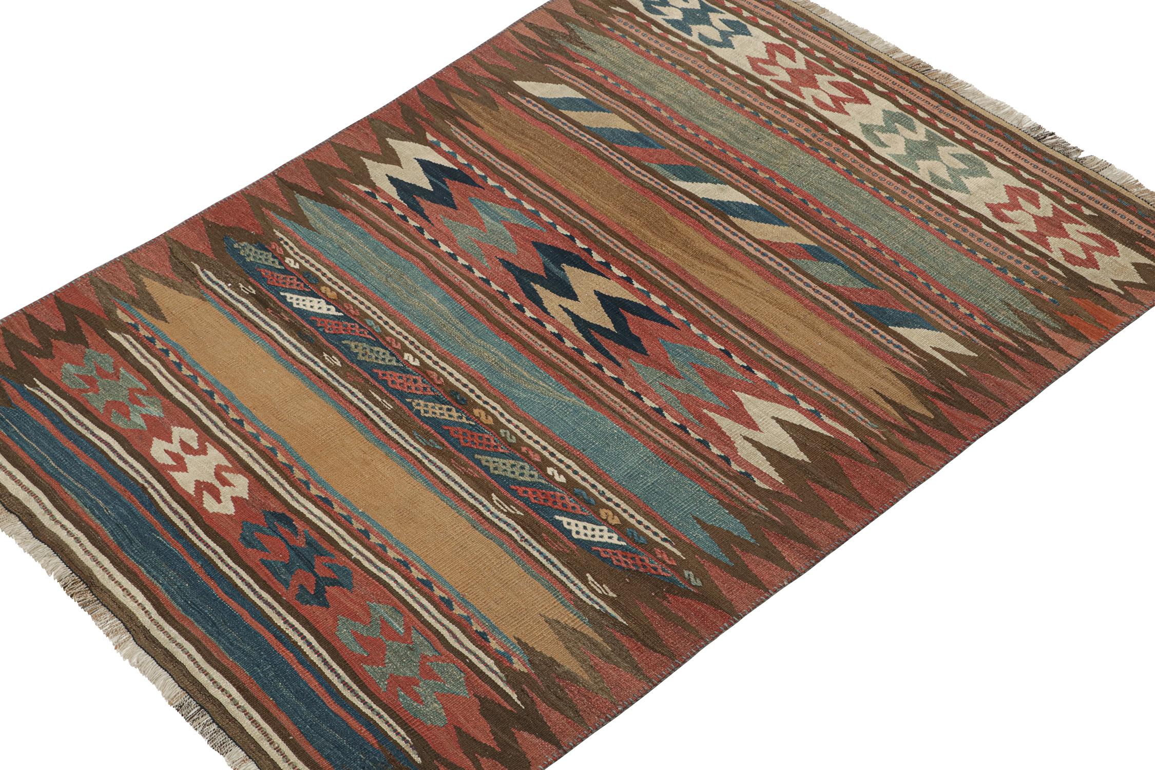 This vintage 4x5 Persian Kilim is a new addition of Bidjar provenance in Rug & Kilim's rare tribal curations. Handwoven in wool circa 1950-1960.

Further on the Design: 

Bidjar Kilims like this are reputed for their durability and distinct