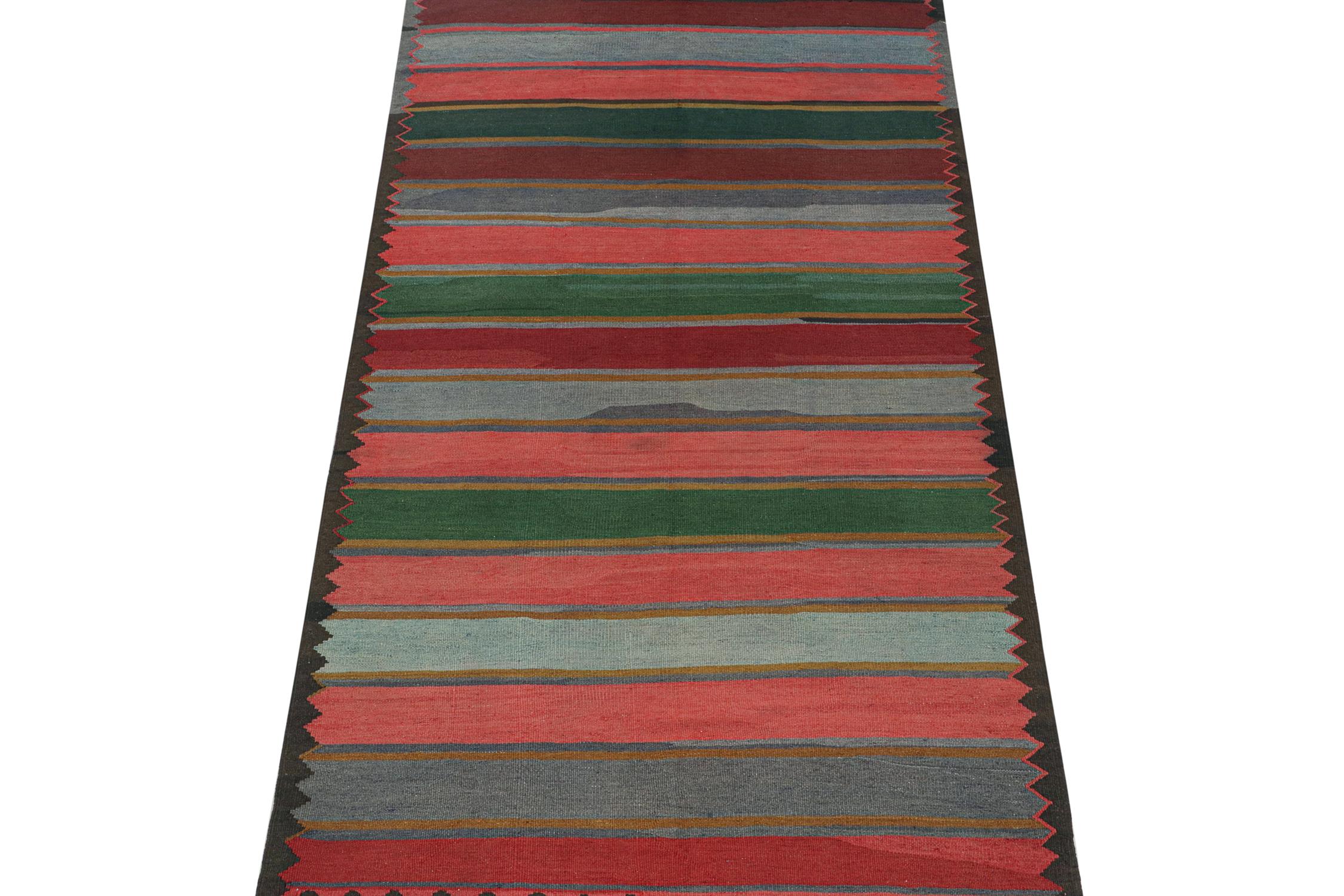Hand-Knotted Vintage Persian Bidjar Tribal Kilim in Polychromatic Stripes, by Rug & Kilim For Sale