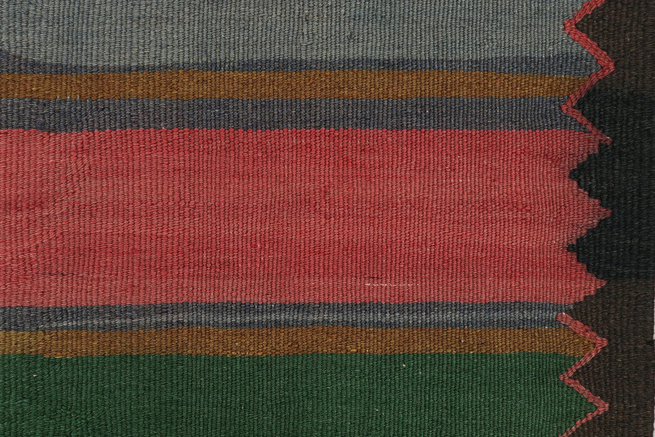 Wool Vintage Persian Bidjar Tribal Kilim in Polychromatic Stripes, by Rug & Kilim For Sale