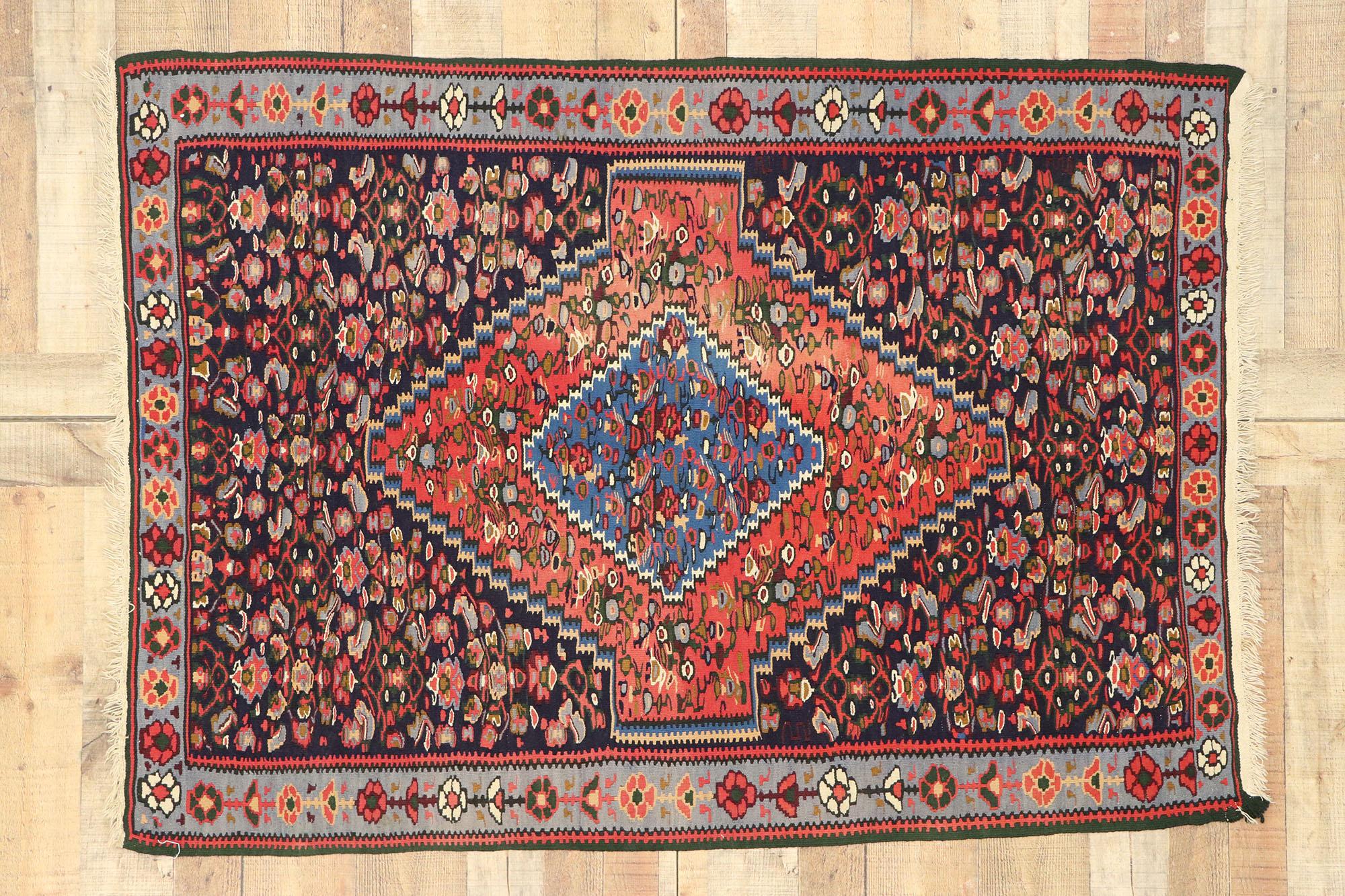 Wool Vintage Persian Bijar Accent Rug For Sale