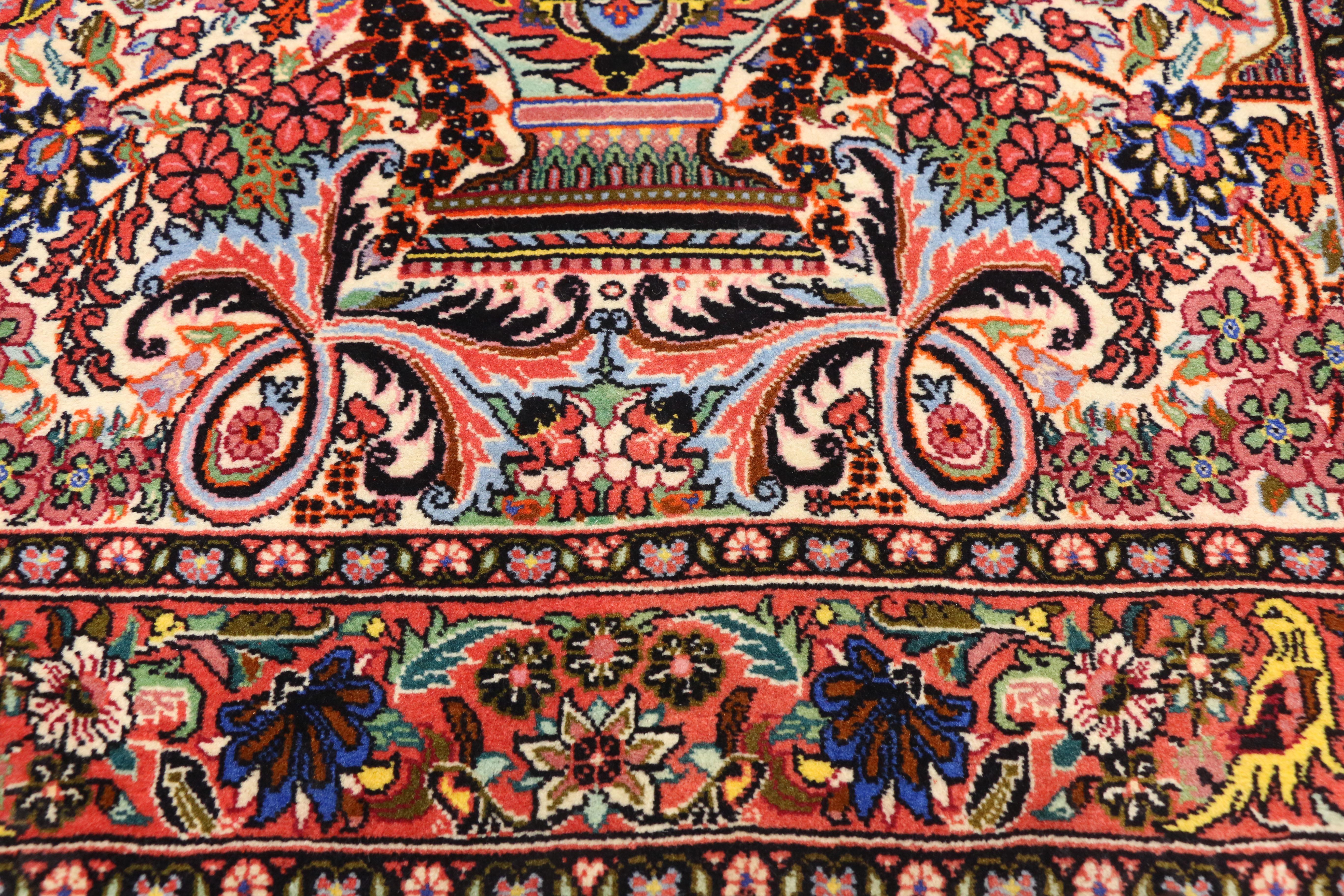 Vintage Persian Bijar Kashan Floral Vase Design Rug with Art Nouveau Style In Good Condition In Dallas, TX