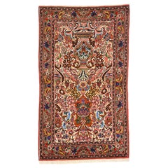 Vintage Persian Bijar Kashan Floral Vase Design Rug with Art Nouveau Style