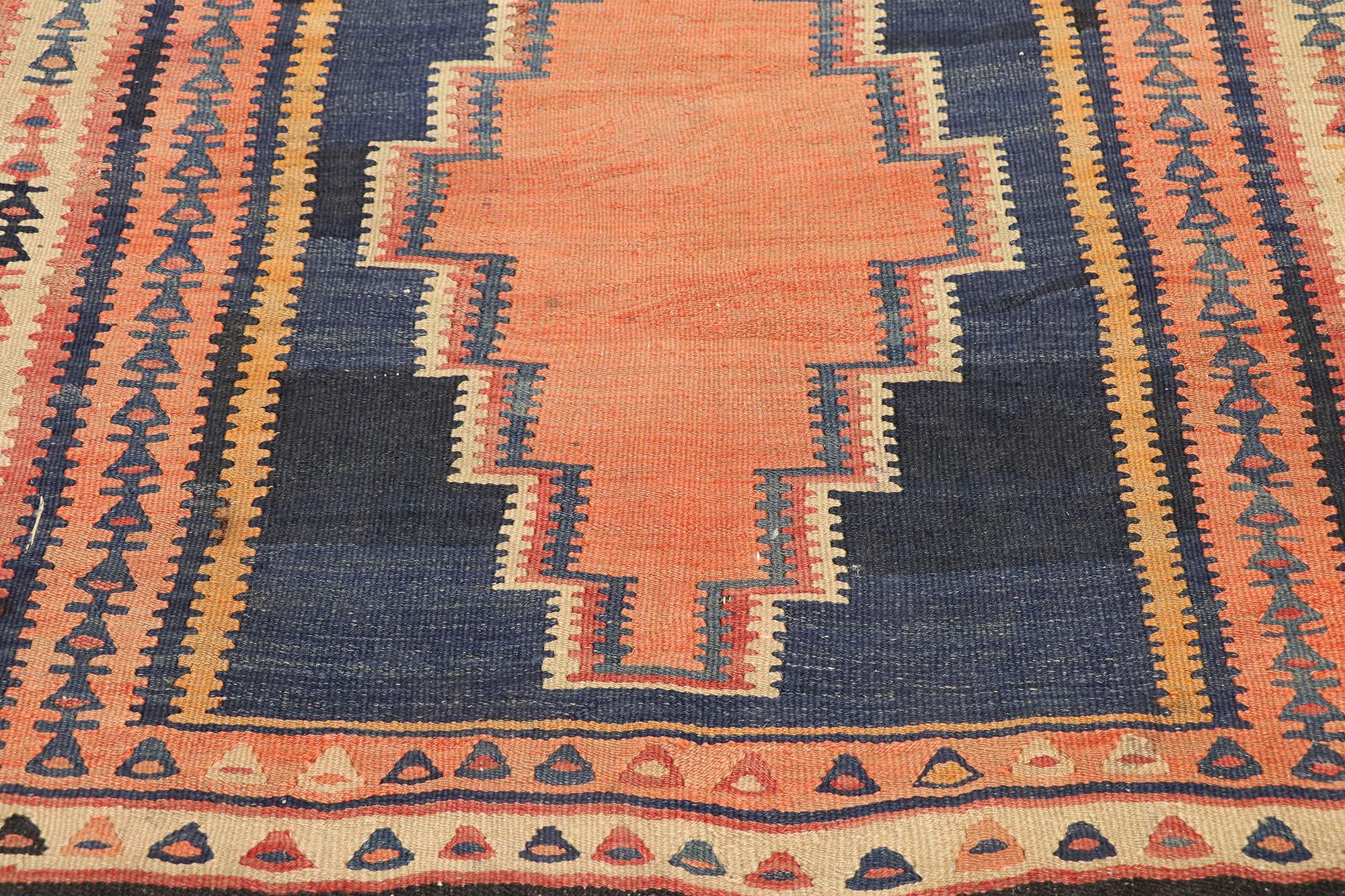 Vintage Persian Bijar Kilim Rug, Modern Desert Chic Meets Tribal Enchantment  In Good Condition For Sale In Dallas, TX