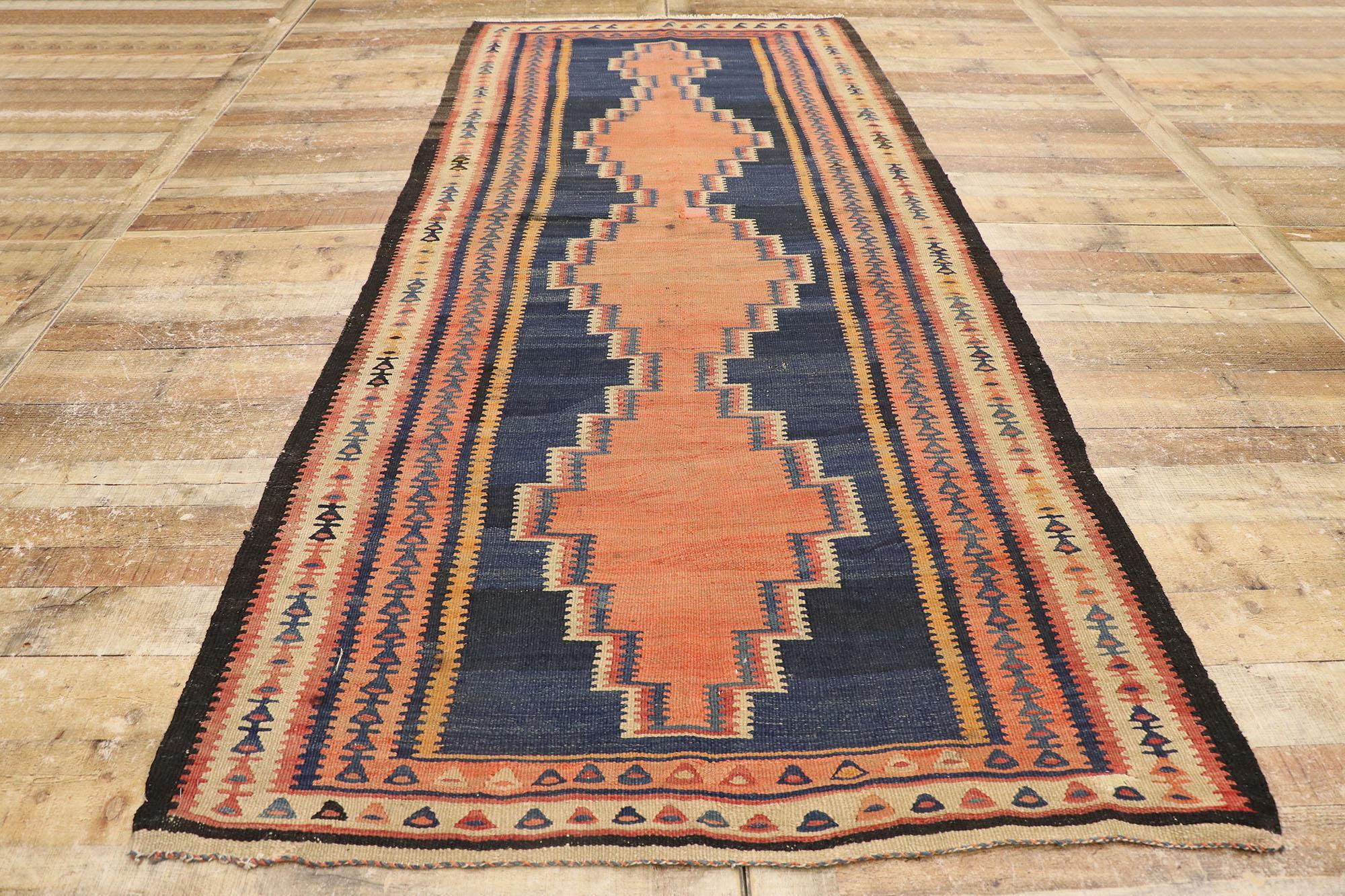 Vintage Persian Bijar Kilim Rug, Modern Desert Chic Meets Tribal Enchantment  For Sale 1