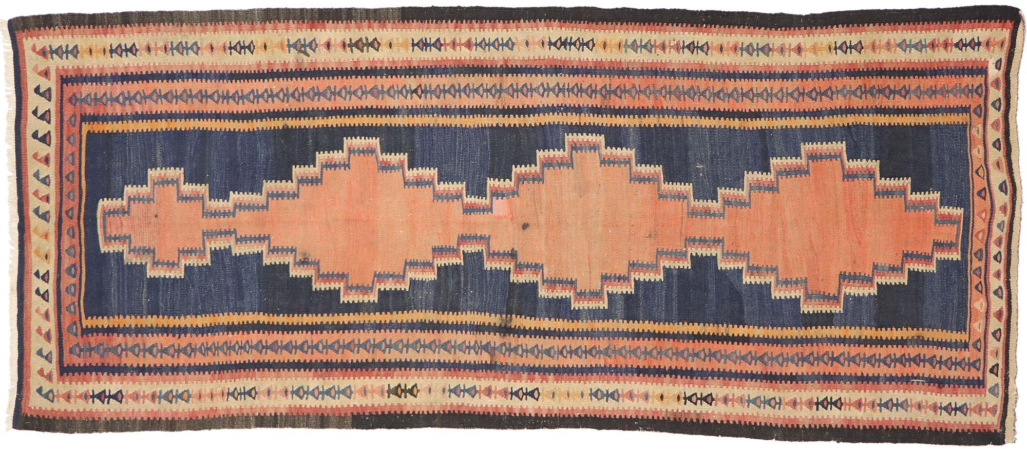 Vintage Persian Bijar Kilim Rug, Modern Desert Chic Meets Tribal Enchantment  For Sale 3