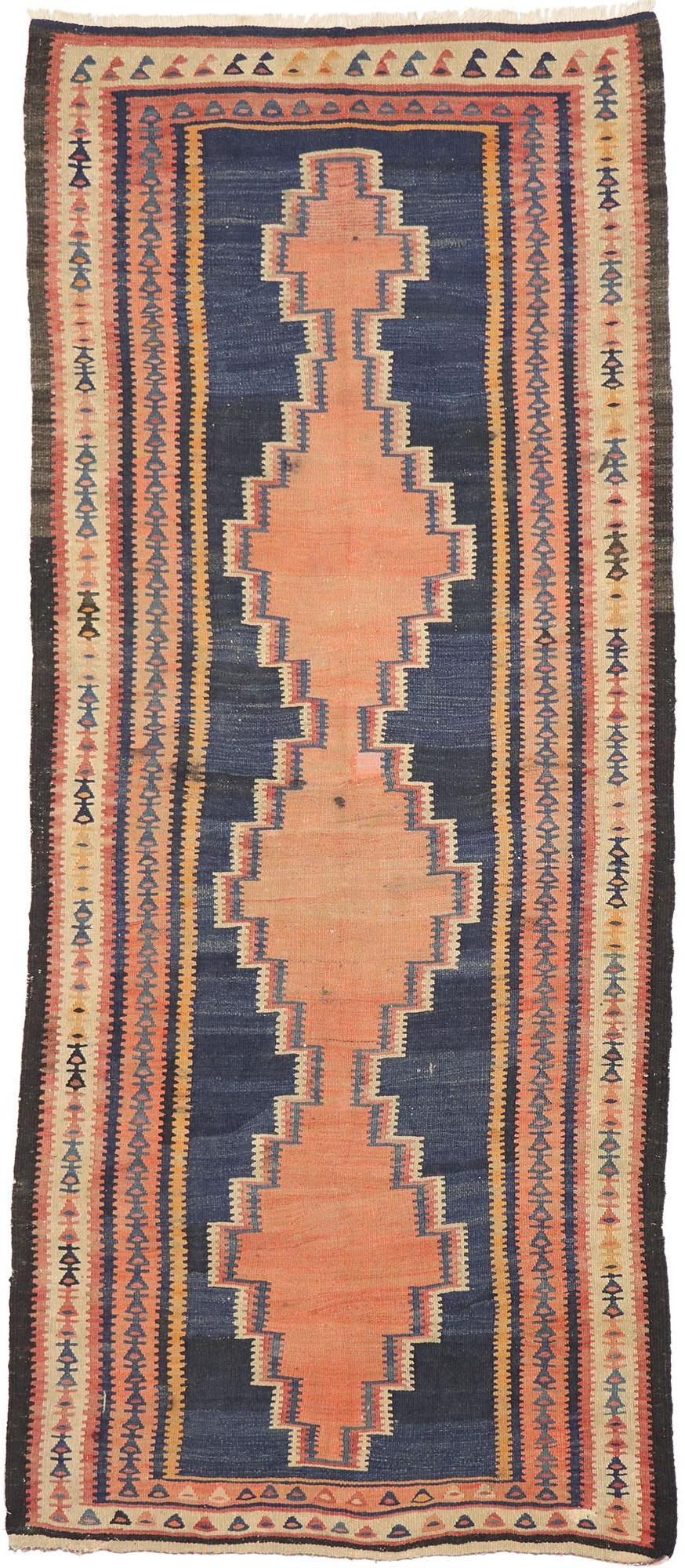Vintage Persian Bijar Kilim Rug, Modern Desert Chic Meets Tribal Enchantment  For Sale