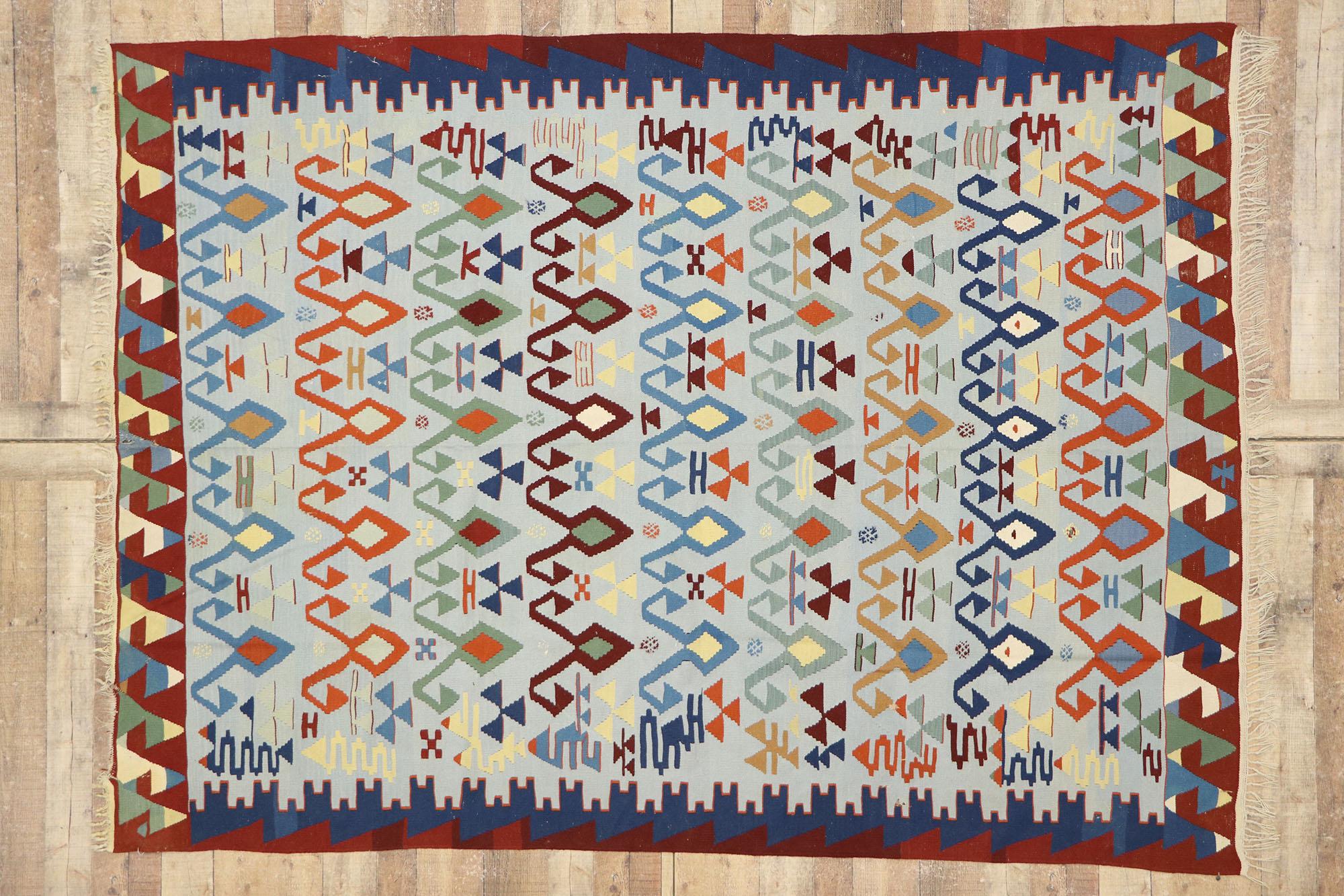 Vintage Persian Bijar Kilim Rug, Tribal Allure Meets Nomadic Charm For Sale 2
