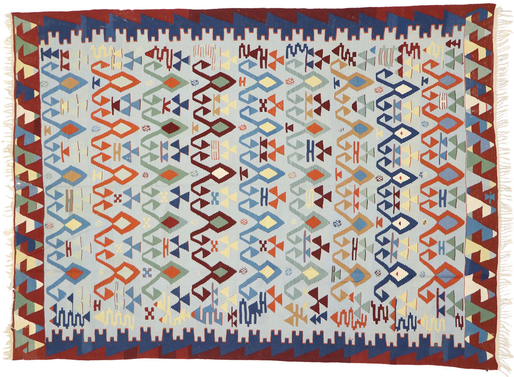Vintage Persian Bijar Kilim Rug, Tribal Allure Meets Nomadic Charm For Sale 3
