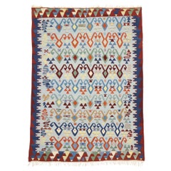 Used Persian Bijar Kilim Rug, Tribal Allure Meets Nomadic Charm