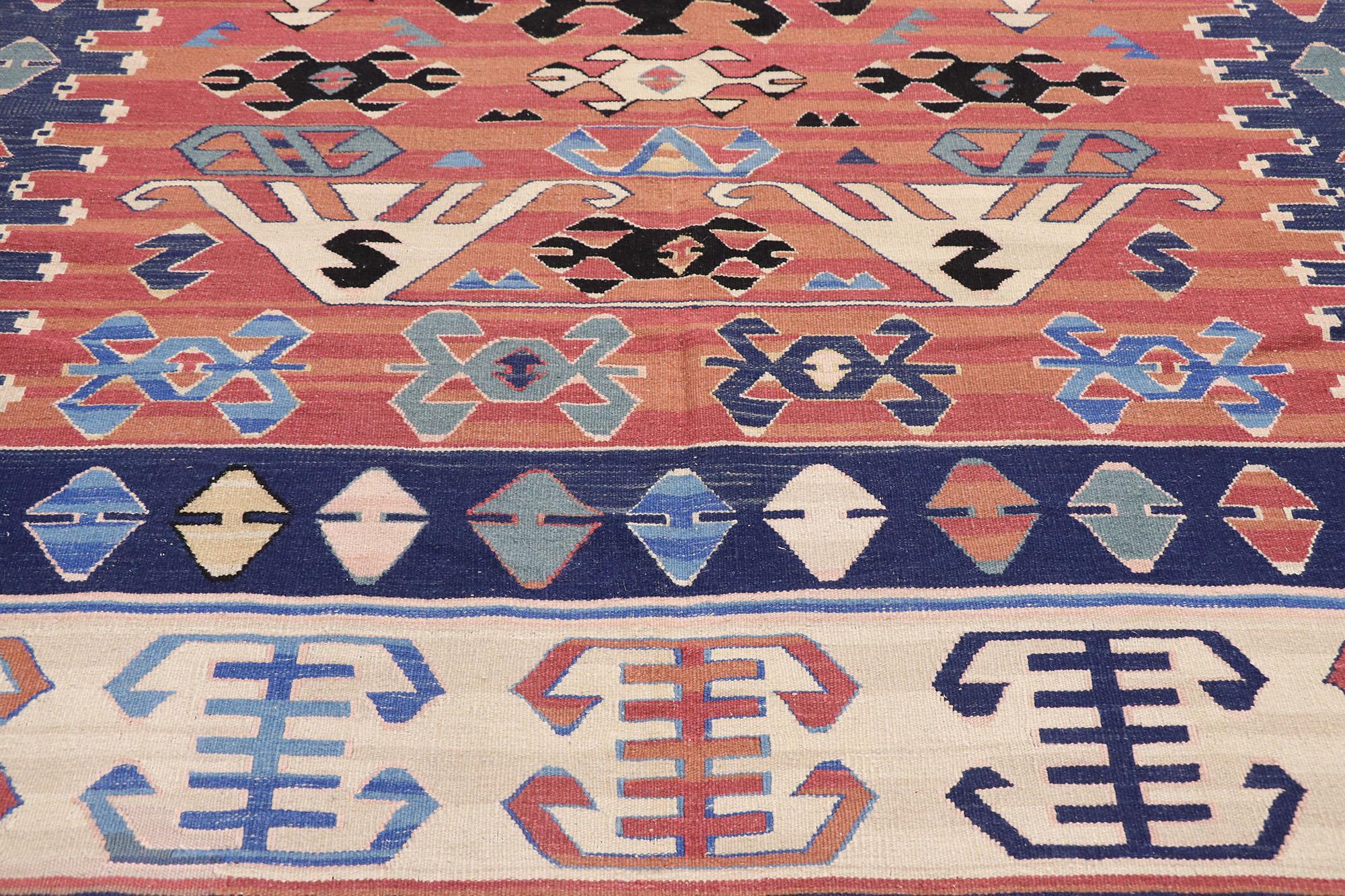 20th Century Vintage Persian Bijar Kilim Rug, Tribal Enchantment Meets Boho Gypset Style For Sale