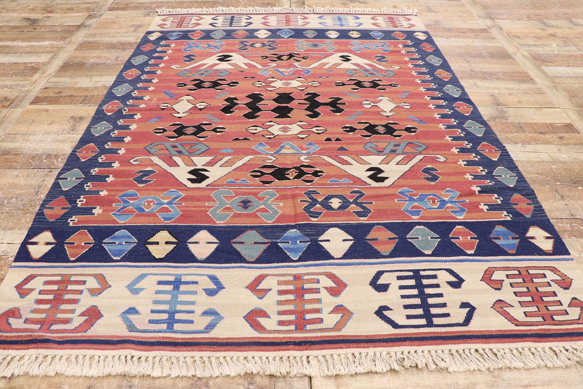 Vintage Persian Bijar Kilim Rug, Tribal Enchantment Meets Boho Gypset Style For Sale 1