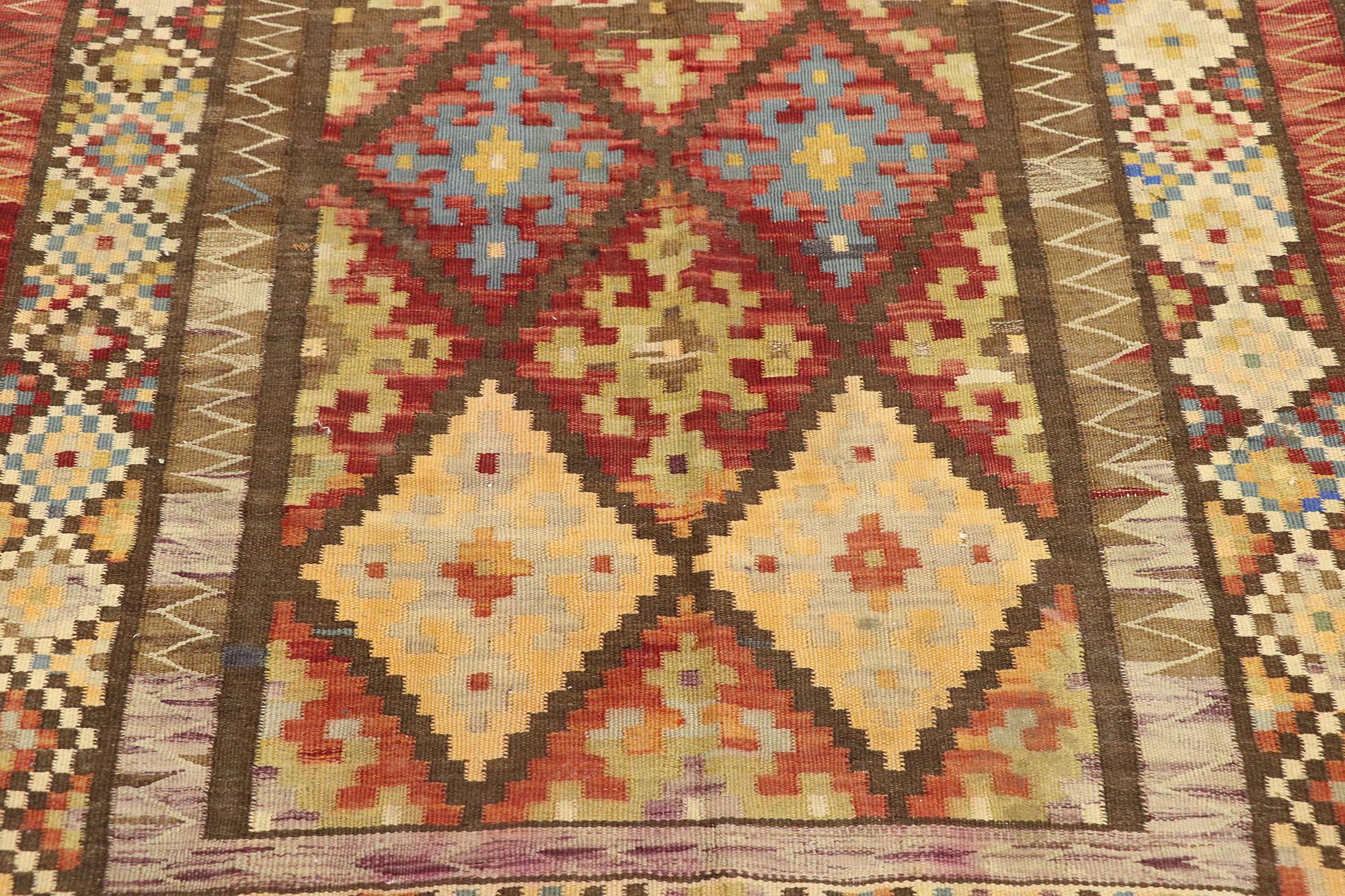 Vintage Persian Bijar Kilim Rug, Tribal Enchantment Meets Modern Desert Chic In Good Condition For Sale In Dallas, TX