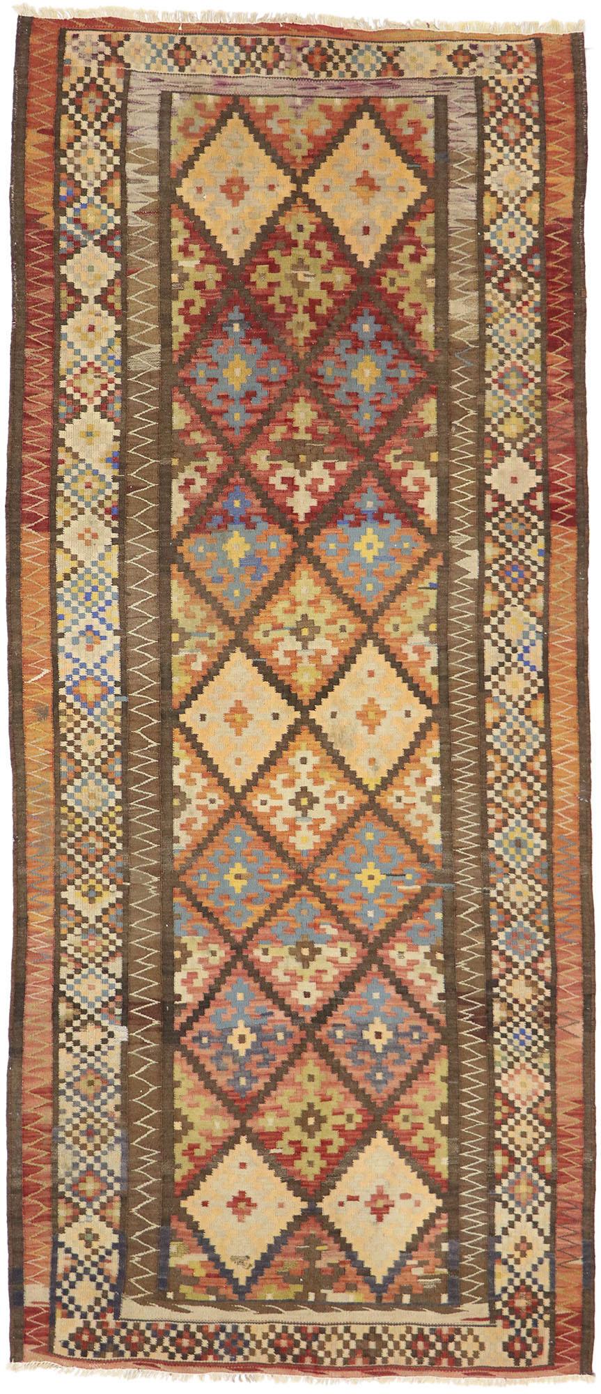Vintage Persian Bijar Kilim Rug, Tribal Enchantment Meets Modern Desert Chic For Sale