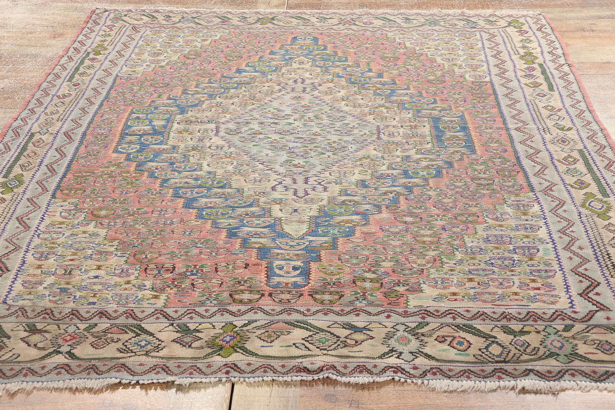 Alfombra Persa Vintage Bijar Kilim Floral, Alfombra Bidjar de Tejido Plano en venta 2