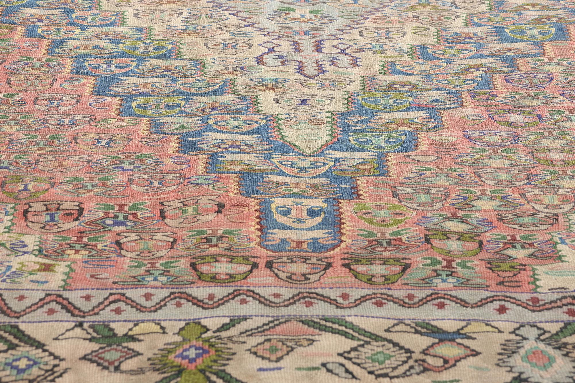 Alfombra Persa Vintage Bijar Kilim Floral, Alfombra Bidjar de Tejido Plano siglo XX en venta