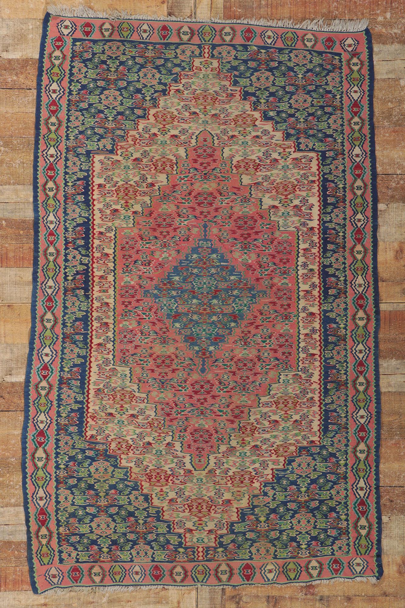 Vintage Persian Bijar Kilim Rug with Cottage Style For Sale 8