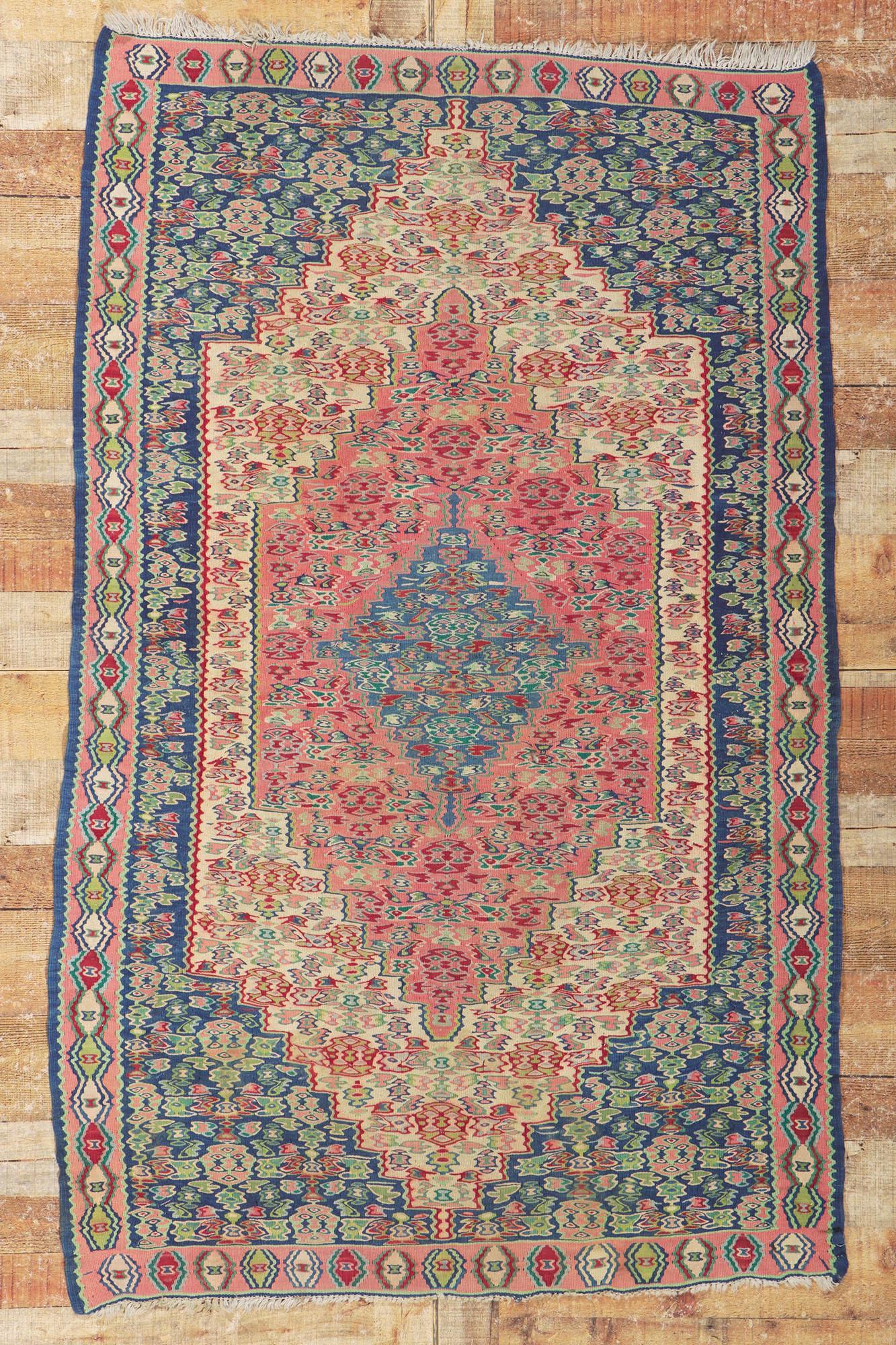 Vintage Persian Bijar Kilim Rug with Cottage Style For Sale 9