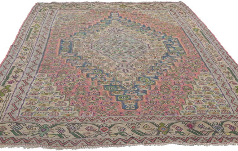 Hand-Woven Vintage Persian Bijar Kilim Rug with Cottage Style For Sale